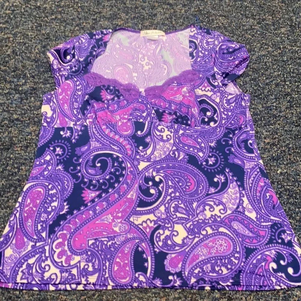 Linea Donatella Purple Print Top sz. M
